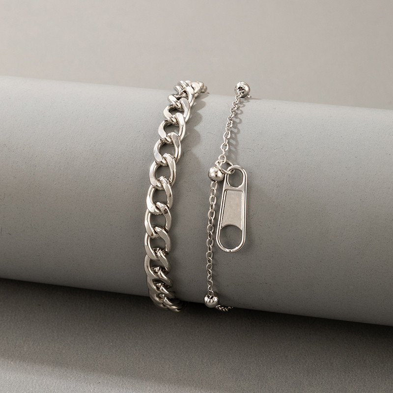 Tocona 2 buc/seturi Nou Trendy Fermoar Picioare Lant pentru femei Punk Gros Lant Argintiu Aliaj Metal Bijuterii reglabile 19795