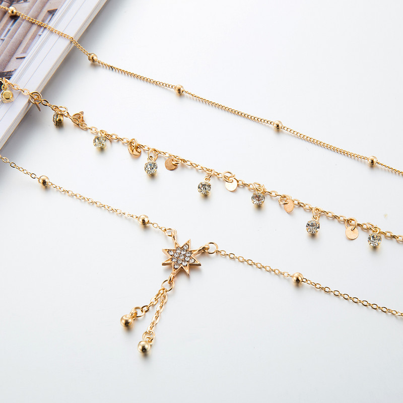 Tocona 3 buc/seturi Lanț pentru picioare de modă, cristal natural, stele, glezne, brățări pentru femei, bijuterii de vară, accesorii Mujer 7118