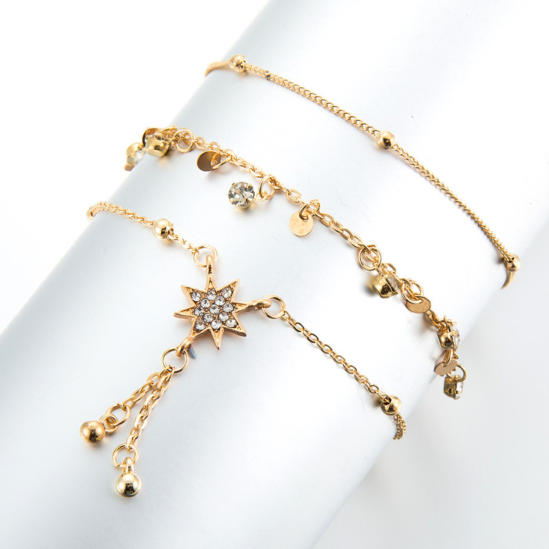 Tocona 3 buc/seturi Lanț pentru picioare de modă, cristal natural, stele, glezne, brățări pentru femei, bijuterii de vară, accesorii Mujer 7118