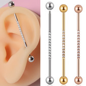 1PC 14G Industrial Scafod Barbell Oțel Chirurgical pentru Femei Bărbați cu suprafață CZ Cercei pentru cartilaj Bijuterii Piercing pentru corp 38mm