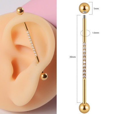 1PC 14G Industrial Scafod Barbell Oțel Chirurgical pentru Femei Bărbați cu suprafață CZ Cercei pentru cartilaj Bijuterii Piercing pentru corp 38mm