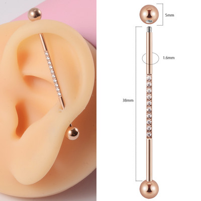 1PC 14G Industrial Scafod Barbell Oțel Chirurgical pentru Femei Bărbați cu suprafață CZ Cercei pentru cartilaj Bijuterii Piercing pentru corp 38mm
