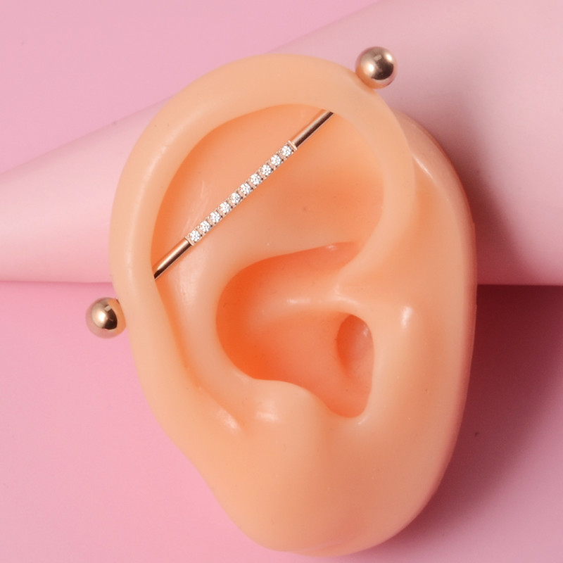 1PC 14G Industrial Scafod Barbell Oțel Chirurgical pentru Femei Bărbați cu suprafață CZ Cercei pentru cartilaj Bijuterii Piercing pentru corp 38mm