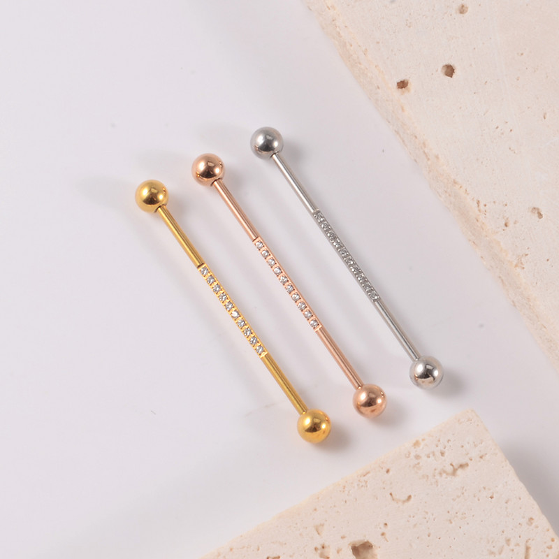 1PC 14G Industrial Scafod Barbell Oțel Chirurgical pentru Femei Bărbați cu suprafață CZ Cercei pentru cartilaj Bijuterii Piercing pentru corp 38mm