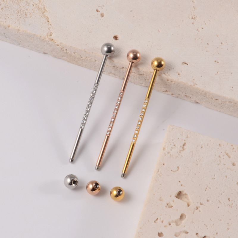 1PC 14G Industrial Scafod Barbell Oțel Chirurgical pentru Femei Bărbați cu suprafață CZ Cercei pentru cartilaj Bijuterii Piercing pentru corp 38mm
