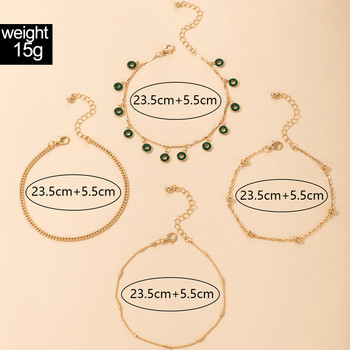 Tocona 4 бр./компл. Charms Green Dripping Oil Tassel Anklets Women New Trendy Gold Color Alloy Metal Feet Chain Летни бижута 17876