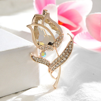 CINDY XIANG Broșă clasică cu flori de lalele Bijuterii de iarnă Accesorii pentru palton de nuntă 6 culori disponibile