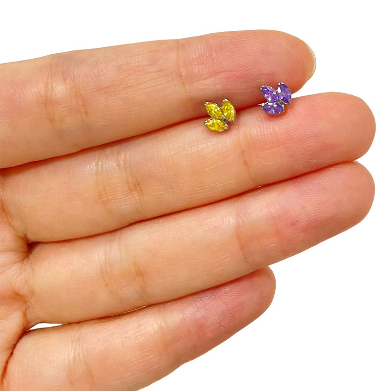 ASTM F136 Titanium PIERC Labret Urechi Buze Stud File 3 Marquise Zircon Pavat Top Cartilage Tragus Cercei Helix Pircing Bijuterii