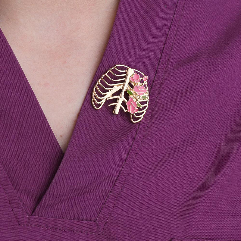Hanreshe Flower Rib Ace Insigna Bijuterii Medicale Accesorii Broșă de os placată cu argint pentru Doctor Asistentă Cele mai bune cadouri