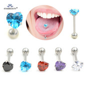 Starbeauty 1db 7mm átlátszó cirkon szív tongue piercing nyelv gyűrűk súlyzó Helix Pircing Lengua nyelvpiercing Langue ékszer