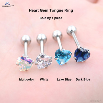 Starbeauty 1 τμχ 7mm Clear Zircon Heart Tongue Piercing Tongue Rings Barbell Helix Pircing Lengua Tonguepiercing Langue Jewelry