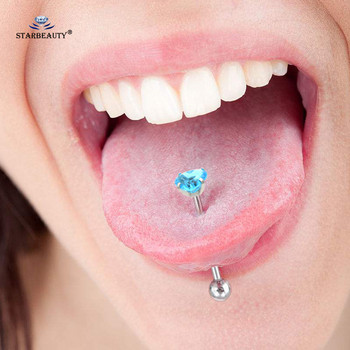 Starbeauty 1 τμχ 7mm Clear Zircon Heart Tongue Piercing Tongue Rings Barbell Helix Pircing Lengua Tonguepiercing Langue Jewelry