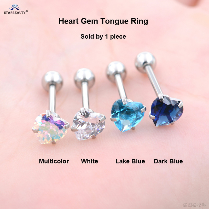 Starbeauty 1db 7mm átlátszó cirkon szív tongue piercing nyelv gyűrűk súlyzó Helix Pircing Lengua nyelvpiercing Langue ékszer