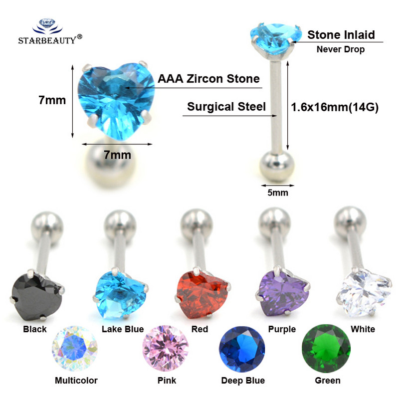 Starbeauty 1db 7mm átlátszó cirkon szív tongue piercing nyelv gyűrűk súlyzó Helix Pircing Lengua nyelvpiercing Langue ékszer