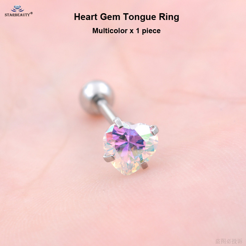 Starbeauty 1db 7mm átlátszó cirkon szív tongue piercing nyelv gyűrűk súlyzó Helix Pircing Lengua nyelvpiercing Langue ékszer
