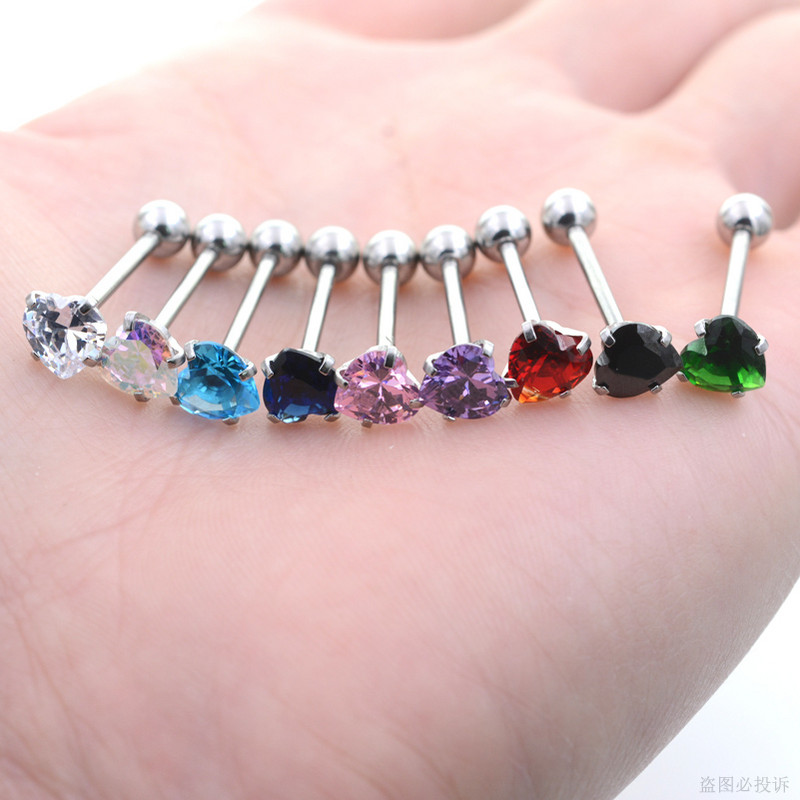 Starbeauty 1db 7mm átlátszó cirkon szív tongue piercing nyelv gyűrűk súlyzó Helix Pircing Lengua nyelvpiercing Langue ékszer