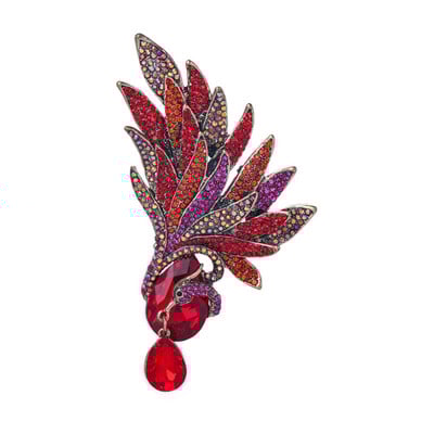 Wuli&baby Broșe mari de lux cu pene pentru femei, unisex, 3 culori, strasuri, frumusețe, flori, petrecere, broșă pentru birou, cadouri