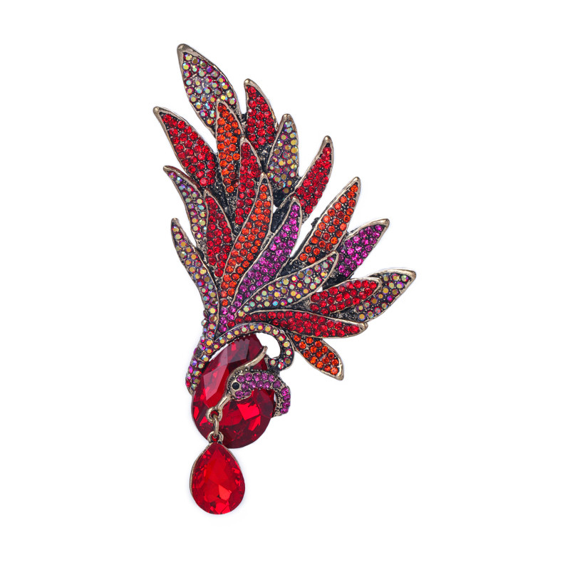 Wuli&baby Broșe mari de lux cu pene pentru femei, unisex, 3 culori, strasuri, frumusețe, flori, petrecere, broșă pentru birou, cadouri