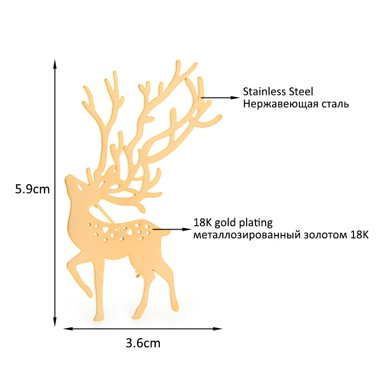 Wuli&baby Broșe de căprioară în 2 culori din oțel inoxidabil Ace de broșă de Crăciun de Anul Nou pentru femei Bijuterii unisex Cadouri