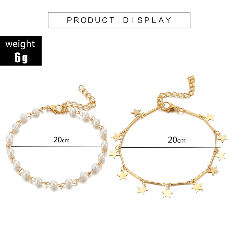 Tocona gleznă elegantă cu ciucuri de perle și stea pentru femei, la modă, geometrie, cu mai multe straturi, lanț pentru picioare, bijuterii pentru petrecere pe plajă, C20304