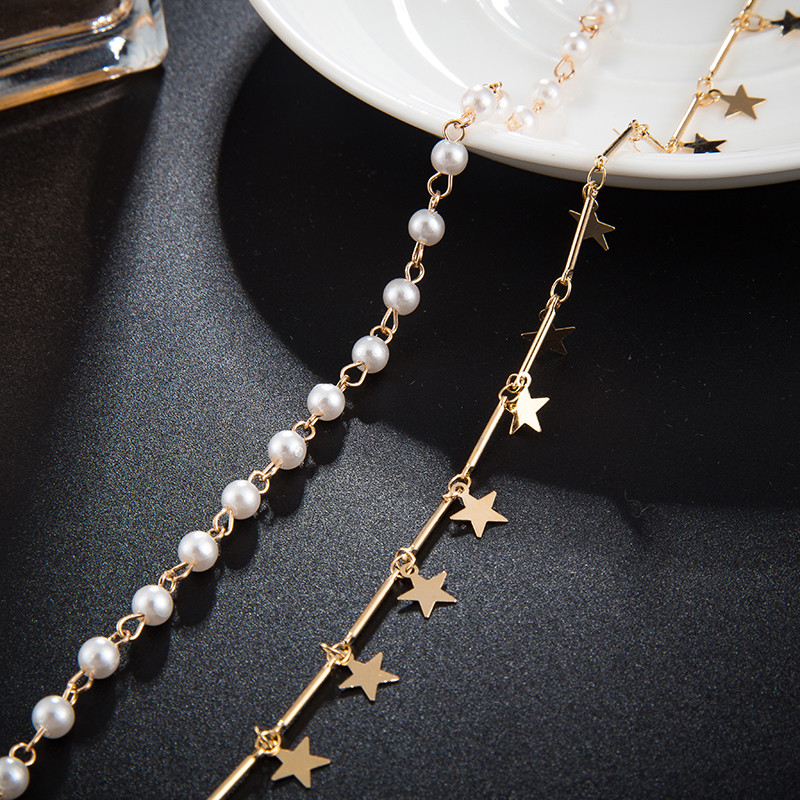 Tocona gleznă elegantă cu ciucuri de perle și stea pentru femei, la modă, geometrie, cu mai multe straturi, lanț pentru picioare, bijuterii pentru petrecere pe plajă, C20304
