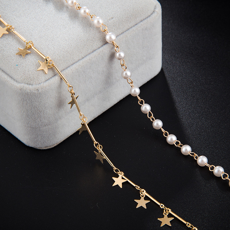 Tocona gleznă elegantă cu ciucuri de perle și stea pentru femei, la modă, geometrie, cu mai multe straturi, lanț pentru picioare, bijuterii pentru petrecere pe plajă, C20304