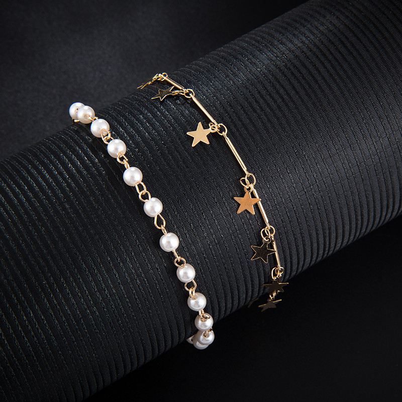 Tocona gleznă elegantă cu ciucuri de perle și stea pentru femei, la modă, geometrie, cu mai multe straturi, lanț pentru picioare, bijuterii pentru petrecere pe plajă, C20304