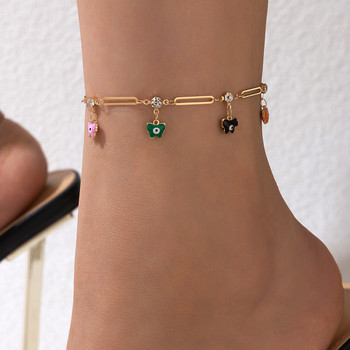 Tocona Colorul Eye Sun Tassel Anklets INS New Butterfly Cherry Ръчно изработена верига за крака за жени, мъже, регулируеми бохемски бижута