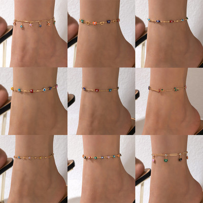 Tocona Colorul Eye Sun Tassel Anklets INS New Butterfly Cherry Ръчно изработена верига за крака за жени, мъже, регулируеми бохемски бижута