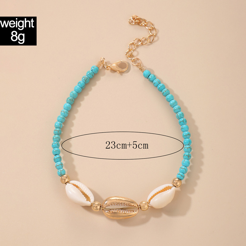 Tocona Bohemain Shell Lanț pentru picioare Charms Albastru cu margele Sandale reglabile desculț Ankelts pentru femei Bărbați Bijuterii de vară 6966