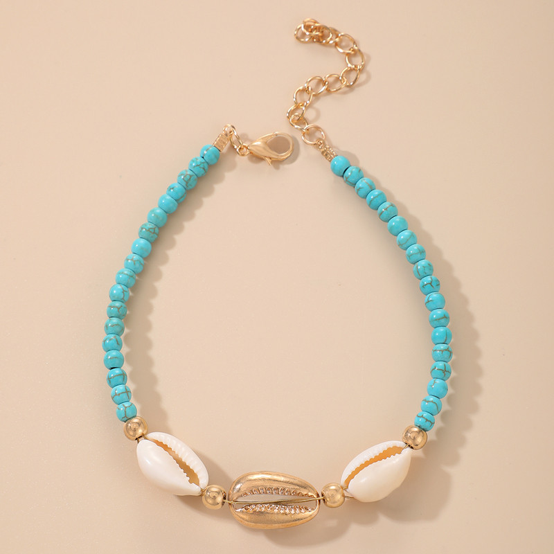 Tocona Bohemain Shell Lanț pentru picioare Charms Albastru cu margele Sandale reglabile desculț Ankelts pentru femei Bărbați Bijuterii de vară 6966