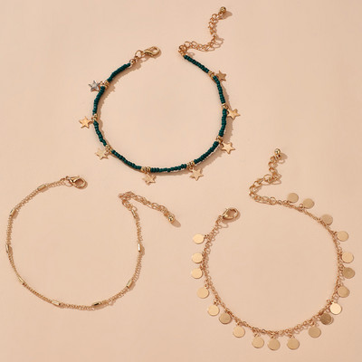 Tocona 3 buc/seturi Boho culoare auriu Wafer ciucuri glezne pentru femei Charms Star cu margele Accesorii pentru bijuterii de vara 14383