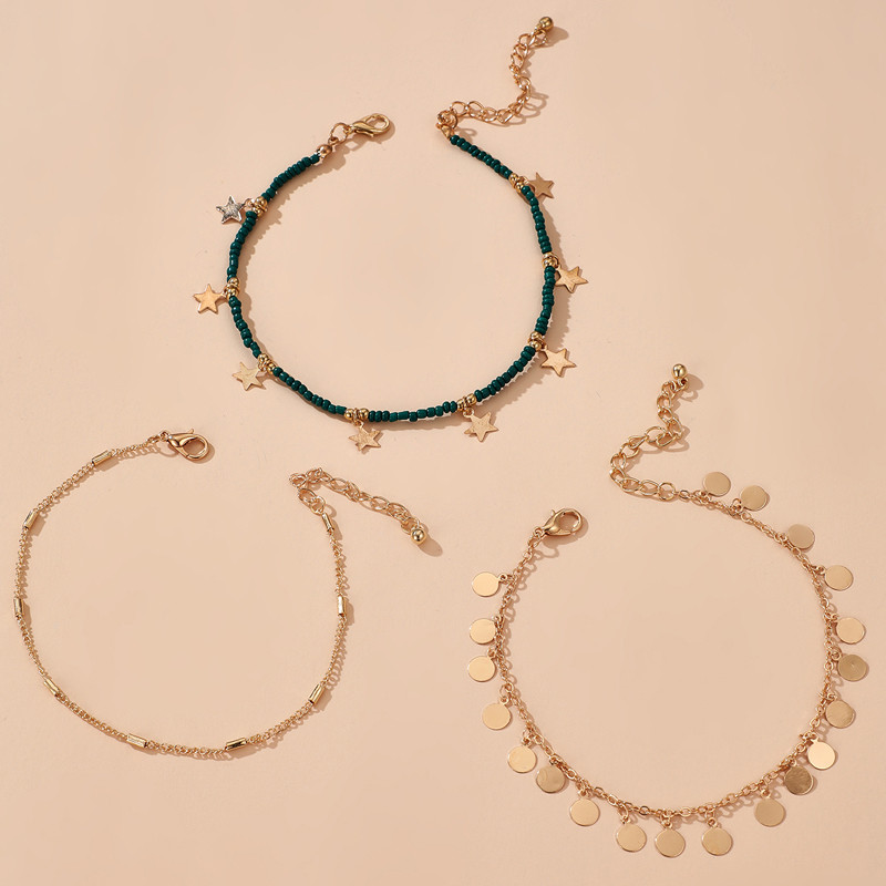 Tocona 3 buc/seturi Boho culoare auriu Wafer ciucuri glezne pentru femei Charms Star cu margele Accesorii pentru bijuterii de vara 14383