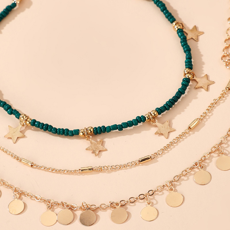 Tocona 3 buc/seturi Boho culoare auriu Wafer ciucuri glezne pentru femei Charms Star cu margele Accesorii pentru bijuterii de vara 14383