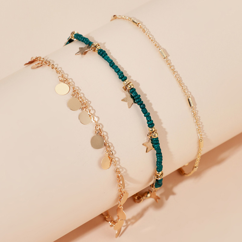 Tocona 3 buc/seturi Boho culoare auriu Wafer ciucuri glezne pentru femei Charms Star cu margele Accesorii pentru bijuterii de vara 14383