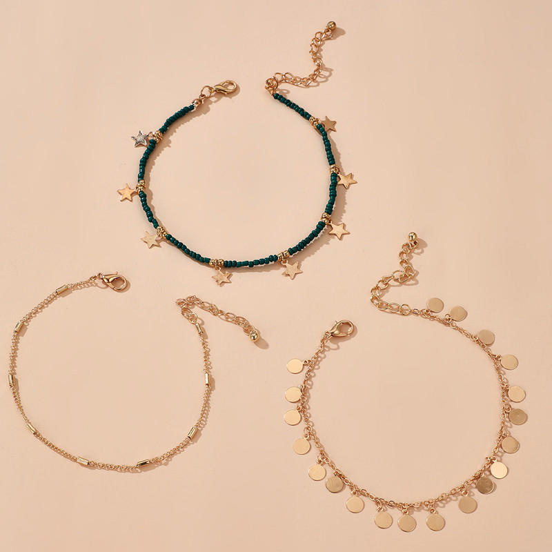 Tocona 3 buc/seturi Boho culoare auriu Wafer ciucuri glezne pentru femei Charms Star cu margele Accesorii pentru bijuterii de vara 14383