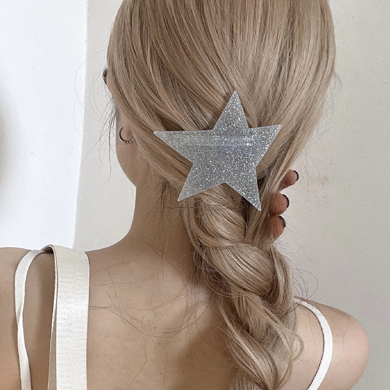 Y2K Girl Iregular Acrilic Star Barrettes 2022 New Trend Spring Clip Duckbill Clip Super Flash Paiete Agrafe de păr
