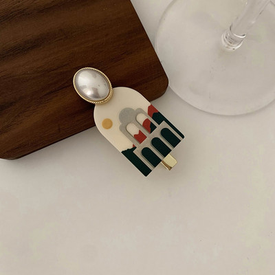 Agraf retro acrilic pentru femeie, breton elegant, accesoriu pentru cap de vară, agrafă de păr cu zircon, perle imitație, barete cu două straturi pentru fată