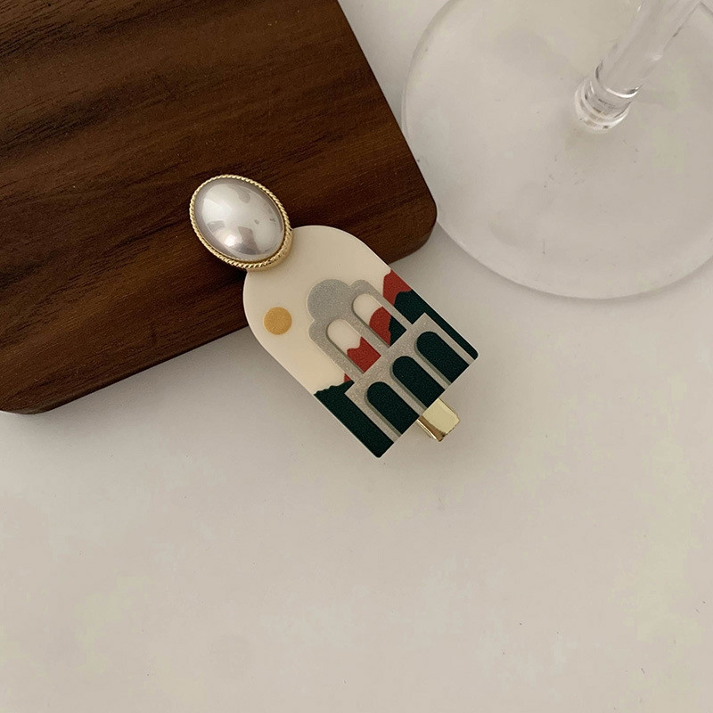 Agraf retro acrilic pentru femeie, breton elegant, accesoriu pentru cap de vară, agrafă de păr cu zircon, perle imitație, barete cu două straturi pentru fată