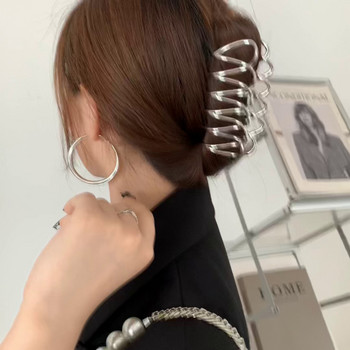 Обикновени нокти за коса с метални вълни Дамски летни 2022 Минималистични щипки за коса с хващане Елегантни геометрични фиби за коса Шноли Шапки за момичета