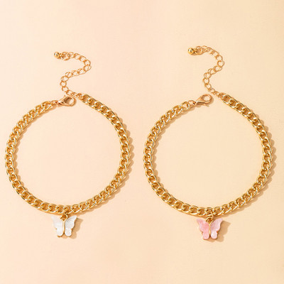 Tocona 2 buc/seturi Pretty Butterfly gleznă pentru femei, fete, colorate, acrilice, lanț gros, picioare, bijuterii, accesorii, cadou 16412