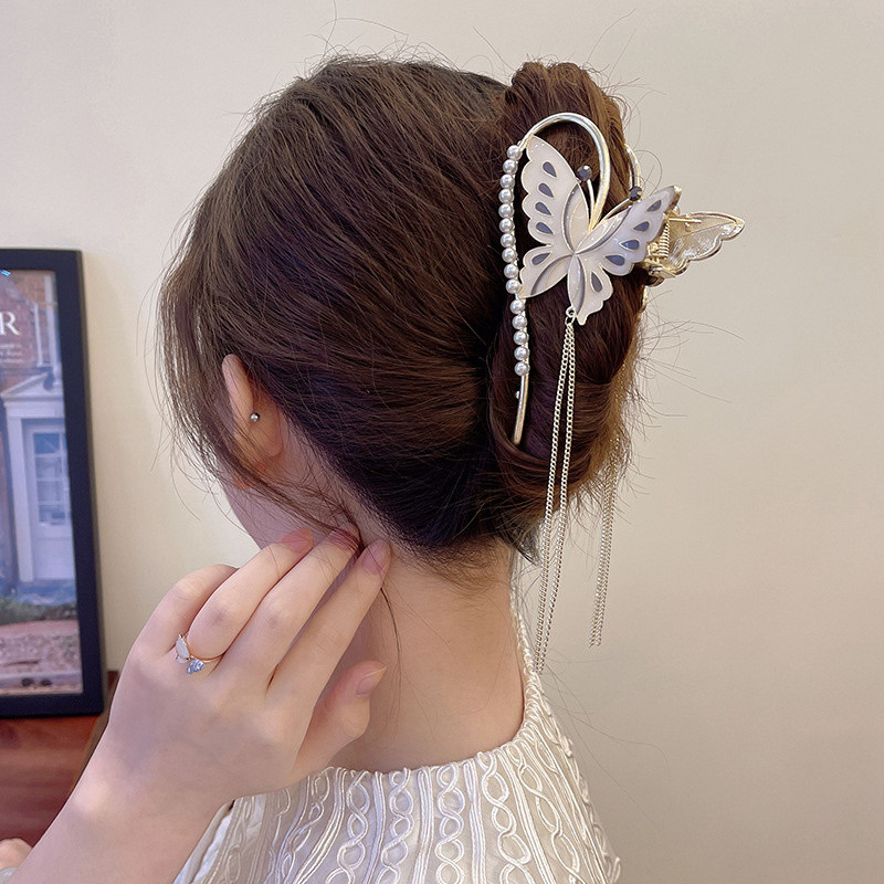 Korėjos mados perlų drugelių plaukų segtukas, moteriškas vasaros didelis, elegantiškas plaukų nagų kutais ryklio segtukas galvos apdangalas, moteriškas plaukų aksesuaras