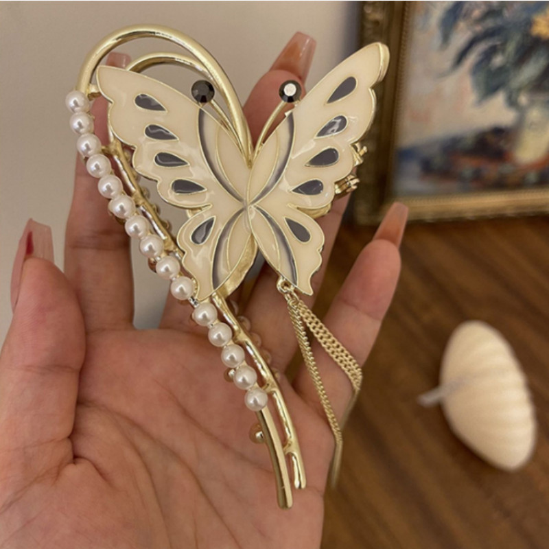 Korėjos mados perlų drugelių plaukų segtukas, moteriškas vasaros didelis, elegantiškas plaukų nagų kutais ryklio segtukas galvos apdangalas, moteriškas plaukų aksesuaras