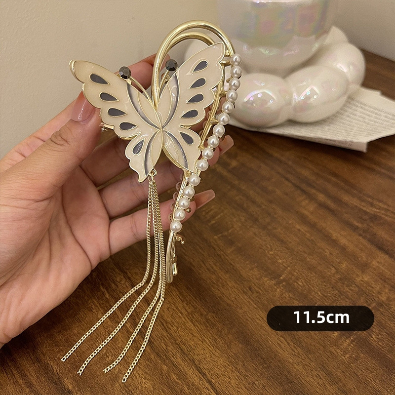 Korėjos mados perlų drugelių plaukų segtukas, moteriškas vasaros didelis, elegantiškas plaukų nagų kutais ryklio segtukas galvos apdangalas, moteriškas plaukų aksesuaras