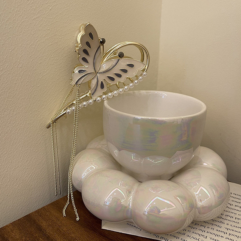 Korėjos mados perlų drugelių plaukų segtukas, moteriškas vasaros didelis, elegantiškas plaukų nagų kutais ryklio segtukas galvos apdangalas, moteriškas plaukų aksesuaras