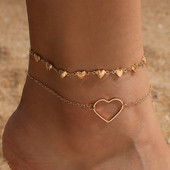 Tocona Lovely Hollow Heart Anklets Femei Charms Auriu Aliaj Metal Lanț reglabil pentru picioare Bijuterii boeme 2 buc/seturi 15212