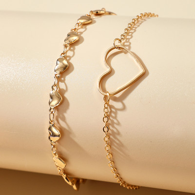 Tocona Lovely Hollow Heart Anklets Femei Charms Auriu Aliaj Metal Lanț reglabil pentru picioare Bijuterii boeme 2 buc/seturi 15212