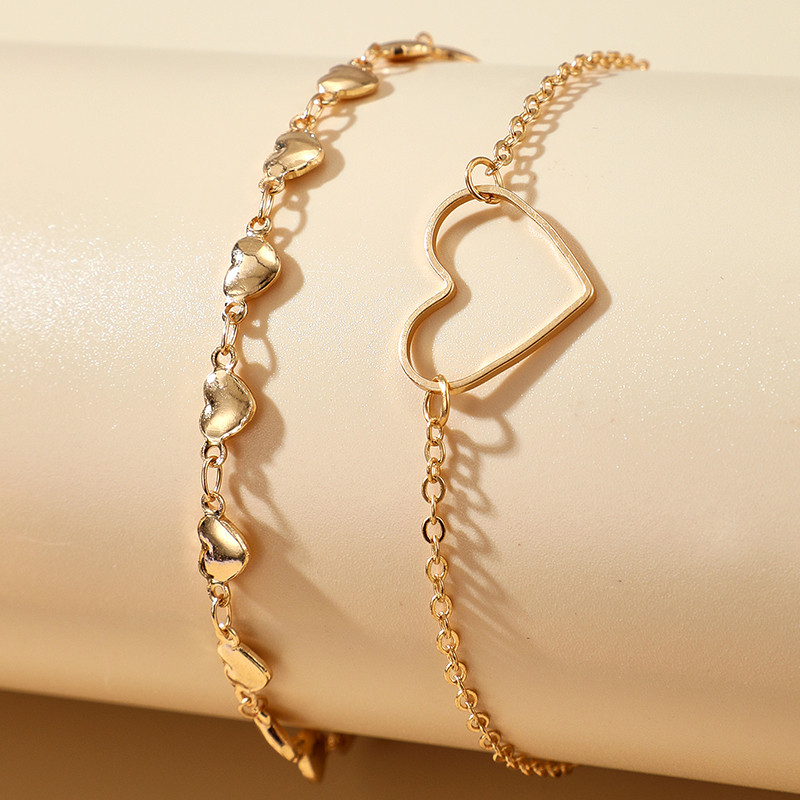 Tocona Lovely Hollow Heart Anklets Femei Charms Auriu Aliaj Metal Lanț reglabil pentru picioare Bijuterii boeme 2 buc/seturi 15212