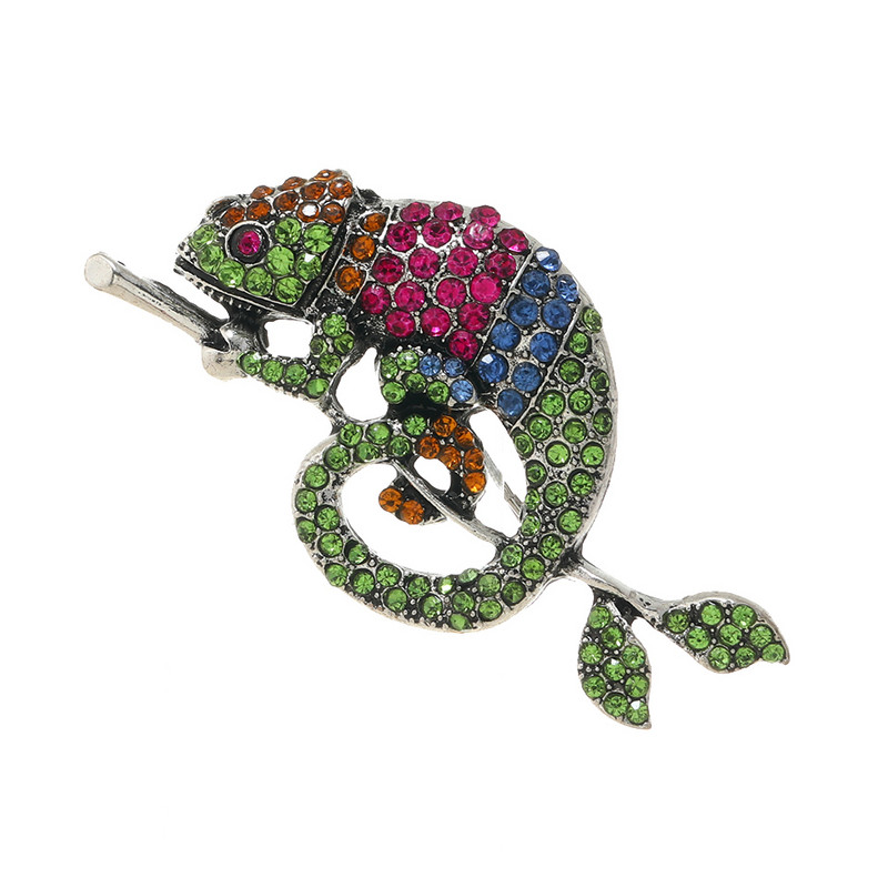 Morkopela nagy kaméleon bross kiváló minőségű állati zománctű strasszos divat ruházati kiegészítők ékszerek fibulák jó ajándék