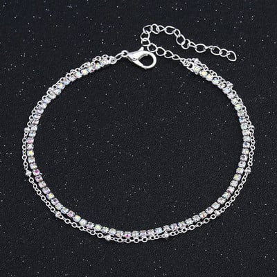 Tocona Luxury Squre Crystal Stone Αλυσίδα ποδιών για γυναίκες Ασημί χρώμα με ρυθμιζόμενα ποδαράκια με χάντρες Αξεσουάρ καλοκαιρινών κοσμημάτων w-62